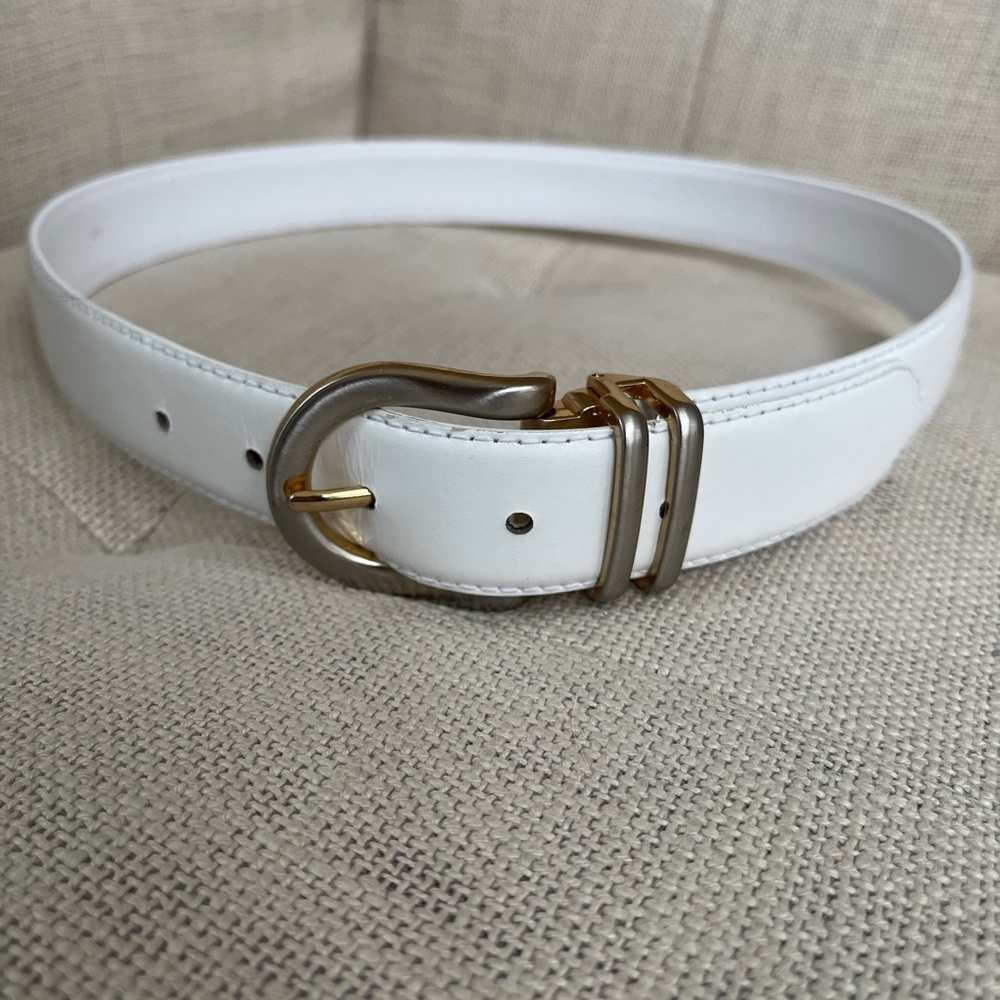 PRINCIPLES Bonded Leather White Fashion Belt Silver & Gold Tone Metal Buckle